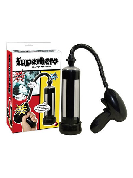 Penistraining auf Knopfdruck verspricht die elektrische Penispumpe "Super Hero" von SinEros.