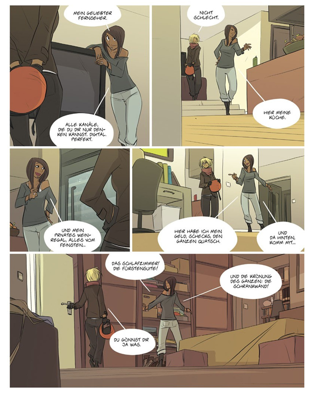 Calistra und Anna inspizieren die Wohnung von Annas Auftraggebern genauer. 